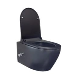 Belvit Hänge WC Komplett Set mit Bidet Funktion, Wand Toilette Schwarz mit Taharet und UP320 Vorwandelement, spülrandlose Keramik, WC Sitz mit Softclose Deckel & Betätigungsplatte Schwarz