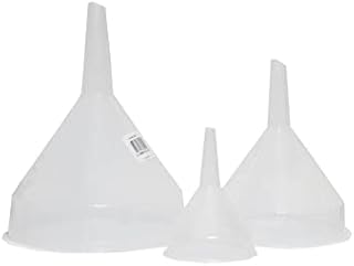 KARRMA ® SET OF 3 CLEAR PLASTIC FUNNEL 8cm,14 cmAND 18cm Clear Plastic Funnel PVC Made Strainer Filter Tool Essential Oils Filling Bottle Funnel Science Laboratory Liquid Filtering Funnel ETC