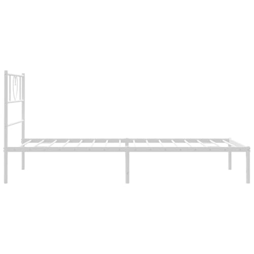 vidaXL Bettgestell, Bettrahmen mit Kopfteil Lattenrost, Metallbett Bett für Schlafzimmer, Einzelbett Gästebett, Metall Weiß 100x200cm – Bild 7