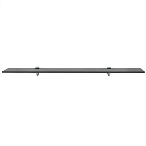Image of Floating Wall Shelf, Black Tempered Safety Glass, Polished Finish, 35.4x7.9 Inches, Space-Saving Display for Living Room, Bedroom, Bathroom Decor