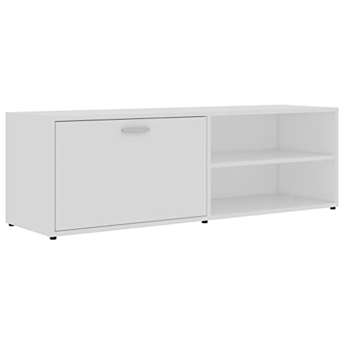 vidaXL Meuble TV, Armoire de Télévision avec Compartiment, Meuble Télé de Salon Salle de Séjour Intérieur, Scandinave, Blanc Bois d’Ingénierie