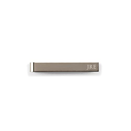 Weddingstar Men's Custom Engraved Stainless Steel Silver Tie Bar - Serif Monogram