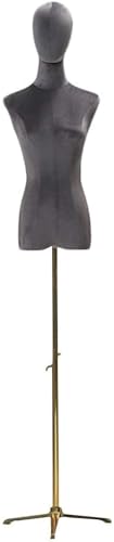 Professional Female Mannequin Torso Body with Head & Golden Tripod Stand, Adjustable Height 150-200cm for Clothing & Jewelry Display (Beige S)(Dark Gray)