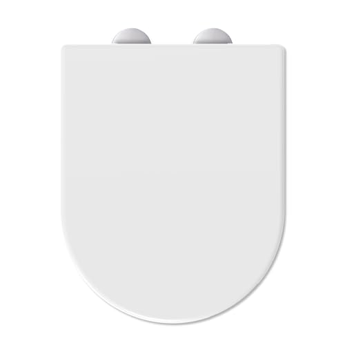 D-Shape Toilet Seat, Soft Close Loo Seat with Easy Top Fix, One Button Quick Release for Cleaning, Durable Urea Formaldehyde Material, White (Signature Series)