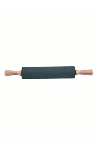 Bambu Saplı Silikon Merdane, Oklava, Hamur Açma Aracı, Siyah, 42 cm, Yapışmaz Yüzey, Börek ve Baklava için