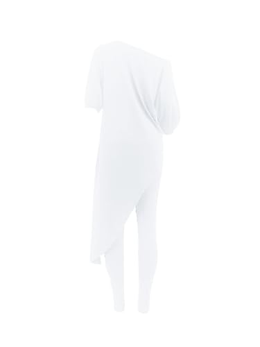 Chatinction Womens Casual 2 Piece Outfit Loose Off Shoulder Irregular Hem Tunic Top Bodycon Pants Tracksuits Set3