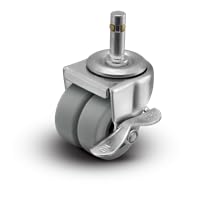 2" Low Profile Swivel Grip Ring Stem Caster with Brake - Thermoplastic Rubber Dual Wheel - 180 lbs Capacity