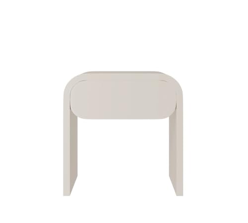 HJYBFA Mesita de Noche con cajones y Tirador Cuadrado, Mesa Auxiliar de Madera Maciza de Cuero para Sala de Estar, Mueble de Almacenamiento pequeño Moderno (Beige, 45 cm)