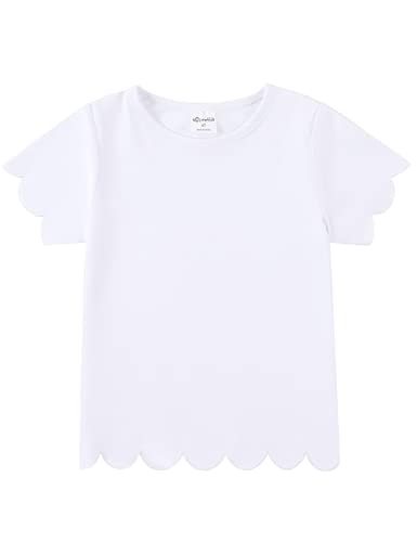 Image of Noomelfish Girls Short Sleeve Scalloped Edge T-Shirts Casual Cute Summer Tee Tops Blouse (5-12 Years)
