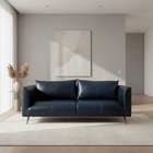 Image of Premium Leatherette Sofa for Living Room | Modern Upholstered 3 Seater | Contemporary Designer Couch for Home, Lounge & Reception Areas | Navy Blue | W-72 x D-33 x H-30