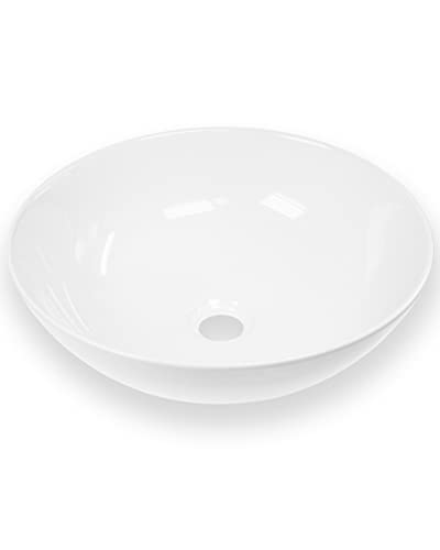 Art-of-Baan Premium Round Wash Basin, High Gloss Countertop Washbasin, Ceramic Basin for Washbasin, White, 400 x 400 x 140 mm