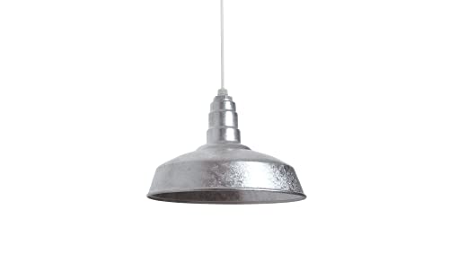 Image of Steel Lighting Co. Carson Barn Light | Ceiling Mounted Pendant | 16 inch Dome | White Cord | Industrial Style Steel Light Made in America | Galvanized Exterior /Galvanized Interior