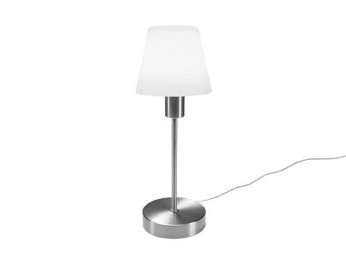 meineWunschleuchte Tischleuchte mit TOUCH Dimmer in klassischem DESIGN - Glas Lampenschirm Opal wei&szlig; & Fu&szlig; Nickel matt - Neue TOUCH Generation geeignet f&uuml;r LED