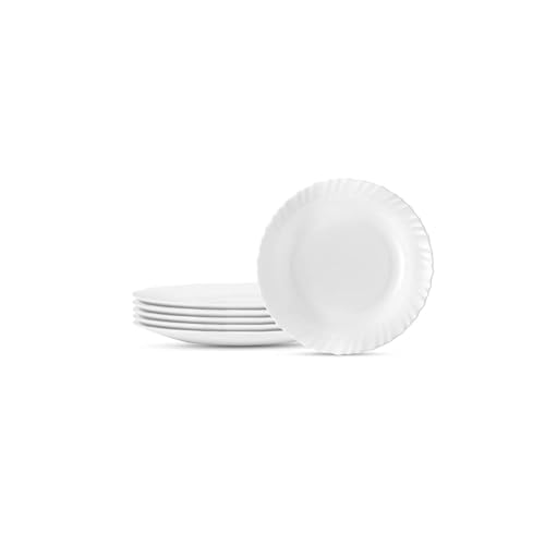 Image of SkyKey Opal Glass larah Quarter Plate Set White, 7.5 Inch- Set of 6 Suitable for Every Occasion