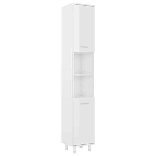 vidaXL Armoire de Salle de Bain Meuble de Rangement Armoire de Toilette Meuble de Salle de Bain Intérieur Maison Blanc Brillant 30x30x179 cm Aggloméré
