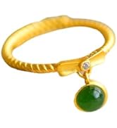 AMINKINA 14K Gold over 925 Sliver Adjustable Hetian Jade Ring for Women - New Vintage Style, Idea...