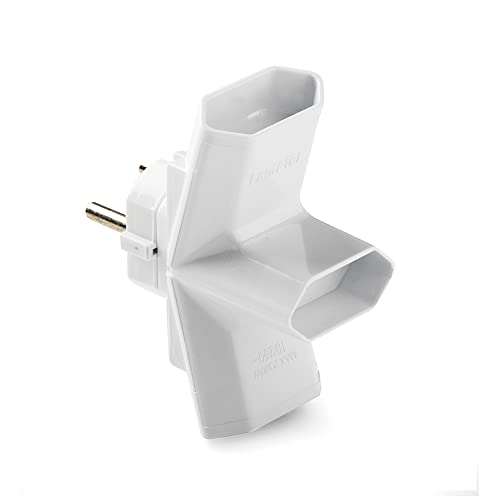 FAMATEL – Adaptador enchufe triple | 10A | 250V | Espiga 4,8 mm | Blanco Marfil