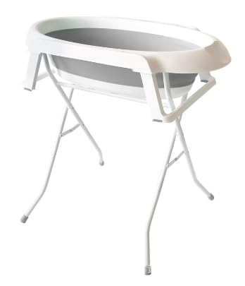OHMG Bañera para bebé con soporte de 82 cm, plegable para niños de hasta 3 meses, baño agradable sin problemas, bañera para recién nacido (gris, 66 x 61 x 82 cm)