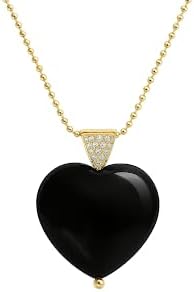 Gempires Puffy Heart Pendant Necklace For Women – 14k Gold Plated, Healing Crystal Jewelry for Women, Adjustable 18” Chain, Hypoallergenic, Multiple Gemstones