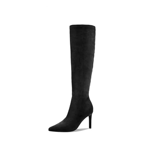 Image of Women's Knee High Boots Women Mid Heel Pointed Toe Tall Boots for Women High Heel Side Zipper with Buckle Bow Knots Long Boots for Fall Winter for Fall Winter