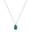 Irideket Silver Emerald Pendant Necklace for Women,Teardrop Green Ladies Adjustable Necklace, Dainty Jewellery Gift for Her