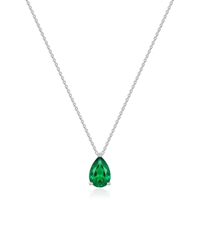 Image of Irideket Silver Emerald Pendant Necklace for Women,Teardrop Green Ladies Adjustable Necklace, Dainty Jewellery Gift for Her