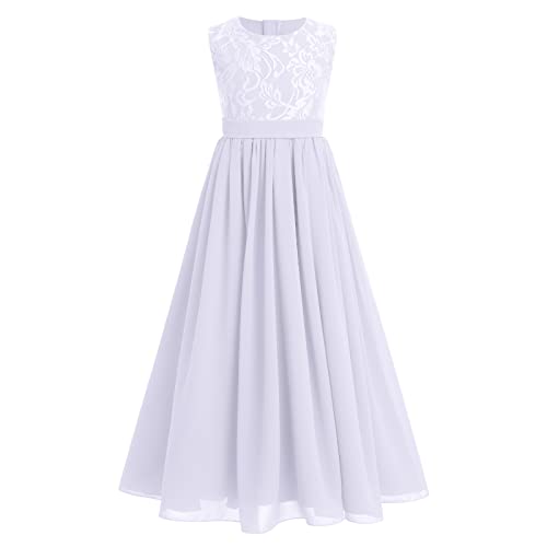 Vestido de Niña de Encaje Sin Mangas de Gasa Vestido Largo de Fiesta Elegante para Niña Vestido de Dama de Honor Cumpleaños Primera Comunion Vestidos Blanco 15-16 años