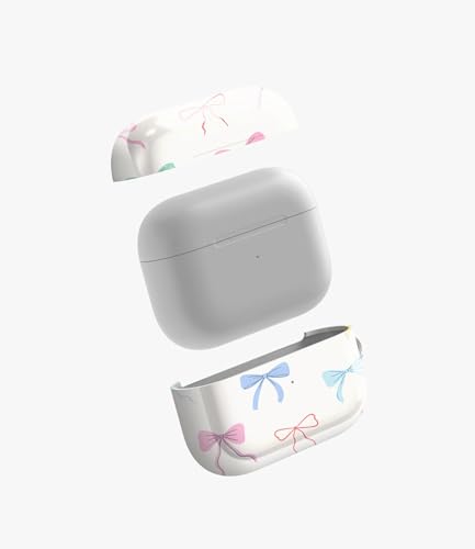 Image of Ribbon Romance Glossy Case Compatible with AirPods 4, Cute Coquette Bow Pattern Protective Hard Cover with Keychain Loop, Aesthetic Balletcore Earbud Accessories for Women and Girls