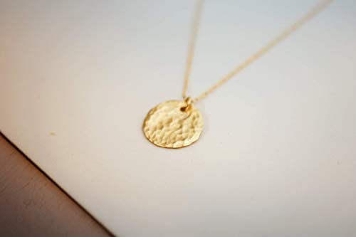 Gold Handmade Necklace For Women, Gold Filled Layered Disc Necklace, Simple Delicate Minimalist Jewelry, Hammered Coin Pendant Necklace For Women, Boho-Chic, 16.5" (Gold Filled, Hammered Disc) #TOP6