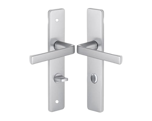 Vachette Set de Poignée de Porte sur Plaque KAZA - Version à Condamnation pour Porte de WC et Salle de Bain - Entraxe 195 mm - Matériau Aluminium Résistant - Garantie 10 Ans - Finition Argent