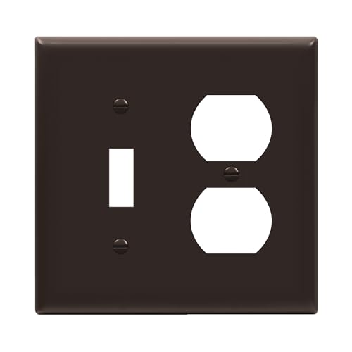 Image of ENERLITES Combination Toggle Light Switch /Duplex Receptacle Outlet Wall Plate, Standard Size 2-Gang 4.50 inch x 4.57 inch, Polycarbonate Thermoplastic, 881121-BR, Brown