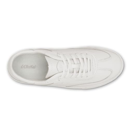 OLUKAI Ha'upu Women's Everyday Sneaker, Classic Lace-Up Design, Comfort Fit & Wet Grip Rubber Soles, Durable & Supportive, Bright White/Bright White, 8.52