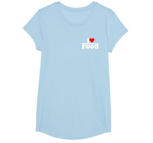 I Love Heart Chinese Food Cuisine T-Shirt, Girls, Baby Blue, Large