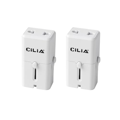 CILIA Adaptador universal de viaje, enchufe internacional para más de 150 países con enchufes US/UK/EU/AUS, adaptador de corriente compacto para América, Inglaterra, Japón, accesorios de viaje (blanco