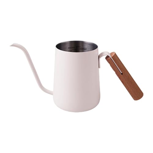 CYDZSRA Hervidor de agua de acero inoxidable de gran capacidad, boquilla de cisne, mango de madera, fácil control, hermosa y cómoda, cafetera de goteo, olla de goteo, color blanco, 250 ml