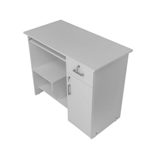 Image of Buker Engineered Wood Computer Desk with Storage Cabinet and Drawer | Multi-Purpose Study Table | Computer Table for Students | Office Table with 1 Drawers | 1 Year Warranty - White