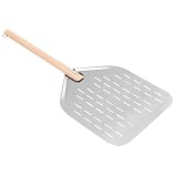 CHUEHKAK Łopatka do pizzy ze stali nierdzewnej, perforowana, 40 x 30 cm – profesjonalna łopatka do pizzy 12 cali ze zdejmowanym uchwytem do pieca do pizzy, grilla i pieczenia