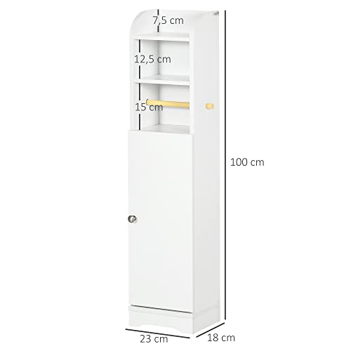 kleankin Armario de Baño Columna Auxiliar de Baño Armario Multiusos con Estante Ajustable y Portarrollos de Papel para Dormitorio 23x18x100 cm Blanco - imagen 3