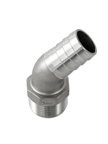 Conector codo 45 grados de acero inoxidable 304 con rosca 2 BSP a manguera de 50mm 5