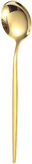 Silverware Flatware Set, 1/4/6/8/10/12 Pieces Stainless Steel Portuguese Spoons Long Handle Mixing Spoon Dessert Spoon Creative Household Spoon(Gold,12Pcs)