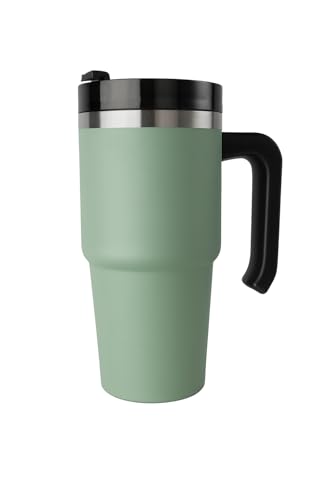 Stainless Steel Insulated 600 ml Travel Mug Coffee Tumler with Handle, SUS304, Includes Straw and Lid for Cold and Hot Drinks for Office and Home (Mint Green)