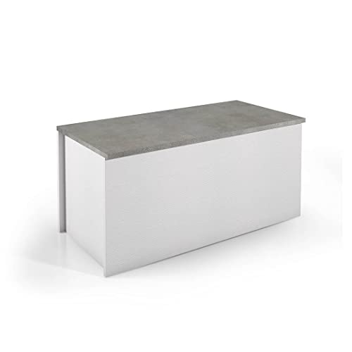 Kiamami Valentina - Baule bianco con seduta effetto cemento e vano contenitore