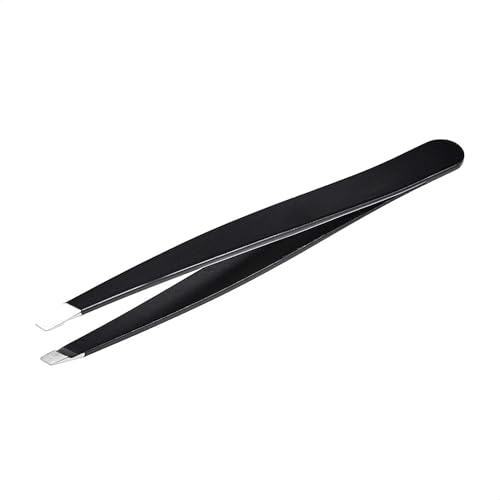 Amazon Basics Slant Tip Tweezer - Professional Stainless Steel Tweezer for Effective Hair Removal, Ideal for Daily Beauty Regimen, with Travel Case, 1-Pack, Black