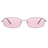 SOJOS Small Y2k Narrow Rectangle Sunglasses Womens Mens Retro 80s 90s Skinny Sunnies SJ1187, Silver/Tinted Pink