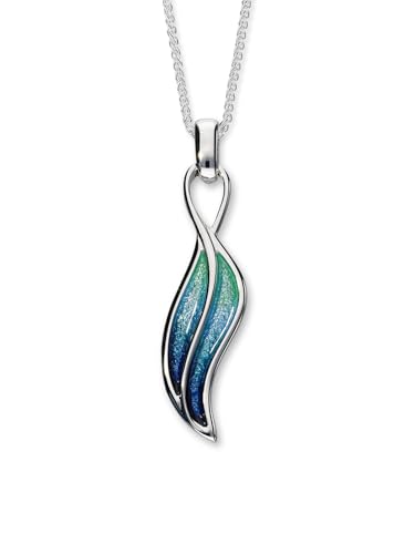 ORTAK 925 Sterling Silver Handmade Pendant Necklace | Intricate Silhouette Design | Leah Spring Leaf Collection | Hand Enamel In Aquamarine colourways | Fine Jewellery Made in Scotland