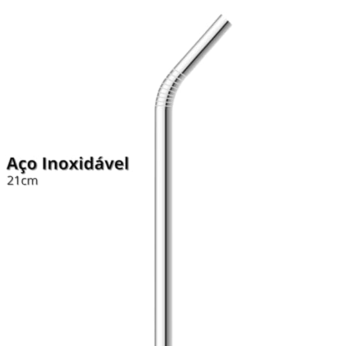 Kit De Canudos Em Inox 7 Peças 21cm Grande Com 6 Canudos E Uma Escova Para Higienização Limpeza Reut