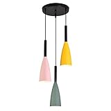 hjxdtech lampada a sospensione nordica in metallo a 3 luci, lampadario da soffitto con finitura in legno e27 per cucina soggiorno sala da pranzo (3 colori a)