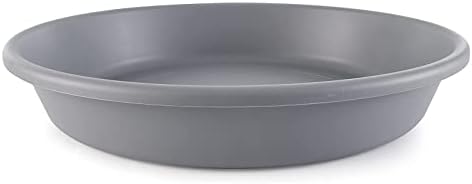 The HC Companies 14 Inch Round Plastic Classic Plant Saucer - Indoor Outdoor Plant Trays for Pots - 14"x14"x2.5" Warm Gray