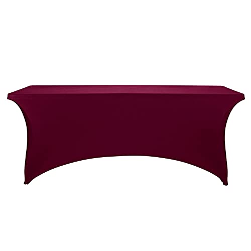 Image of FORLIFE Universal Fitted Spandex Table Covers, 6ft Rectangular for Wedding, Banquet, Party - Burgundy