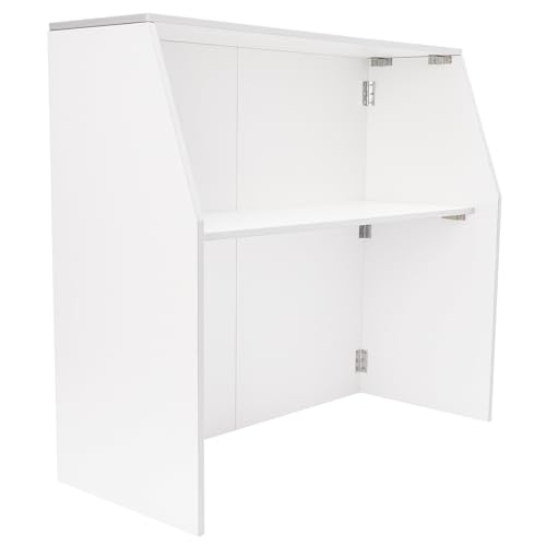 VPABES 4' Folding Portable Event Bar with Top and Middle Shelves, Foldable Bartender Table Cabinet Station, Mobile Laminate Foldable Bar for Parties and Events (White)
